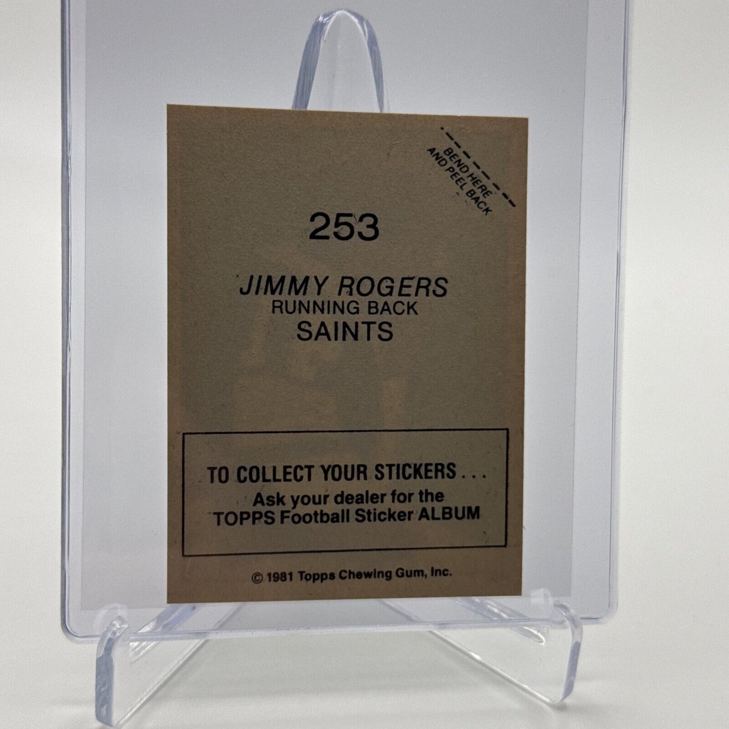 1981 Topps Jimmy Rogers Football Sticker Card #253 NM-MT FREE SHIPPING