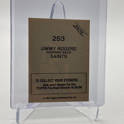 1981 Topps Jimmy Rogers Football Sticker Card #253 NM-MT FREE SHIPPING