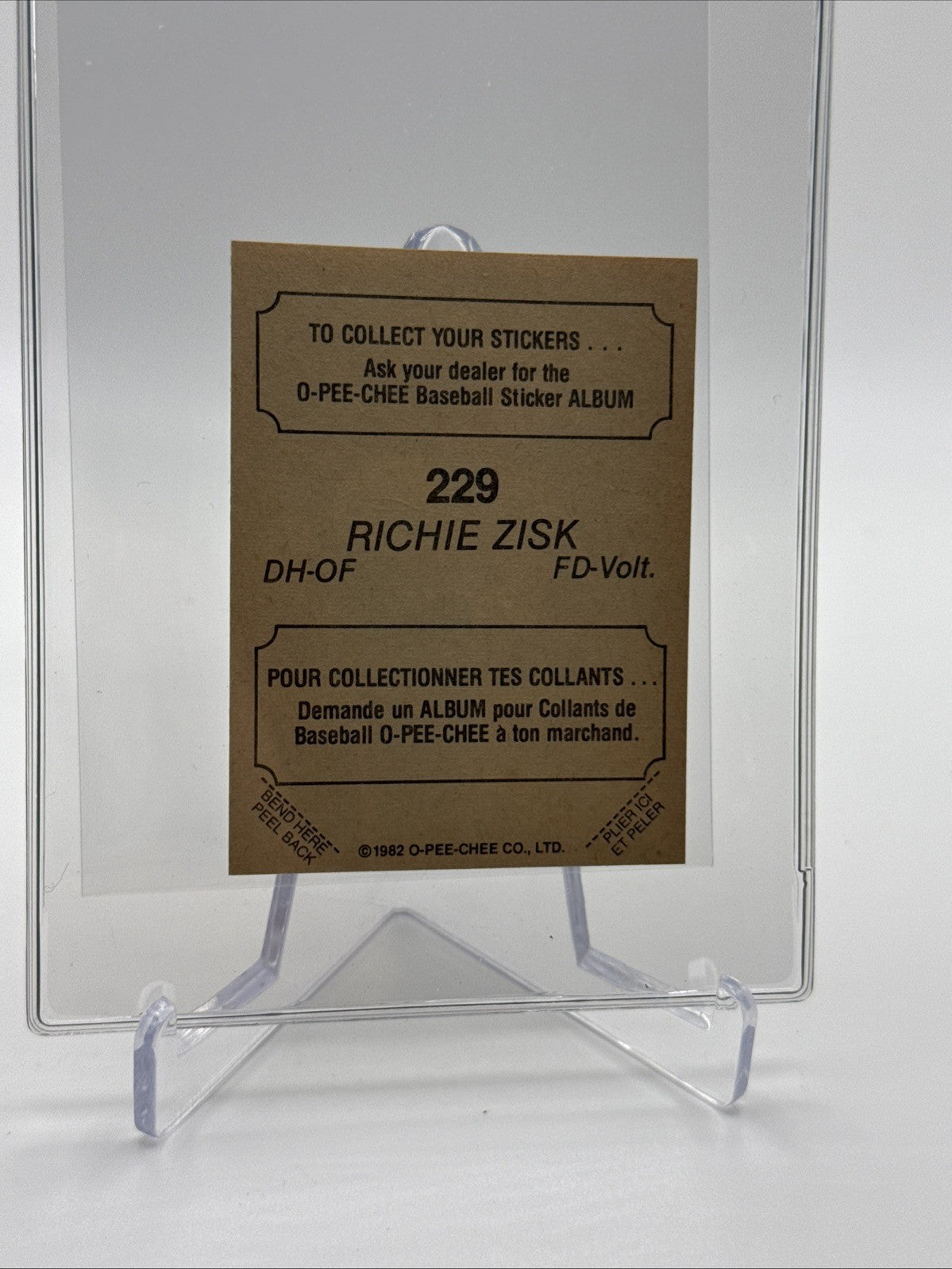 1982 O-Pee-Chee Stickers Richie Zisk Baseball Card #229 NM-MT FREE SHIPPING