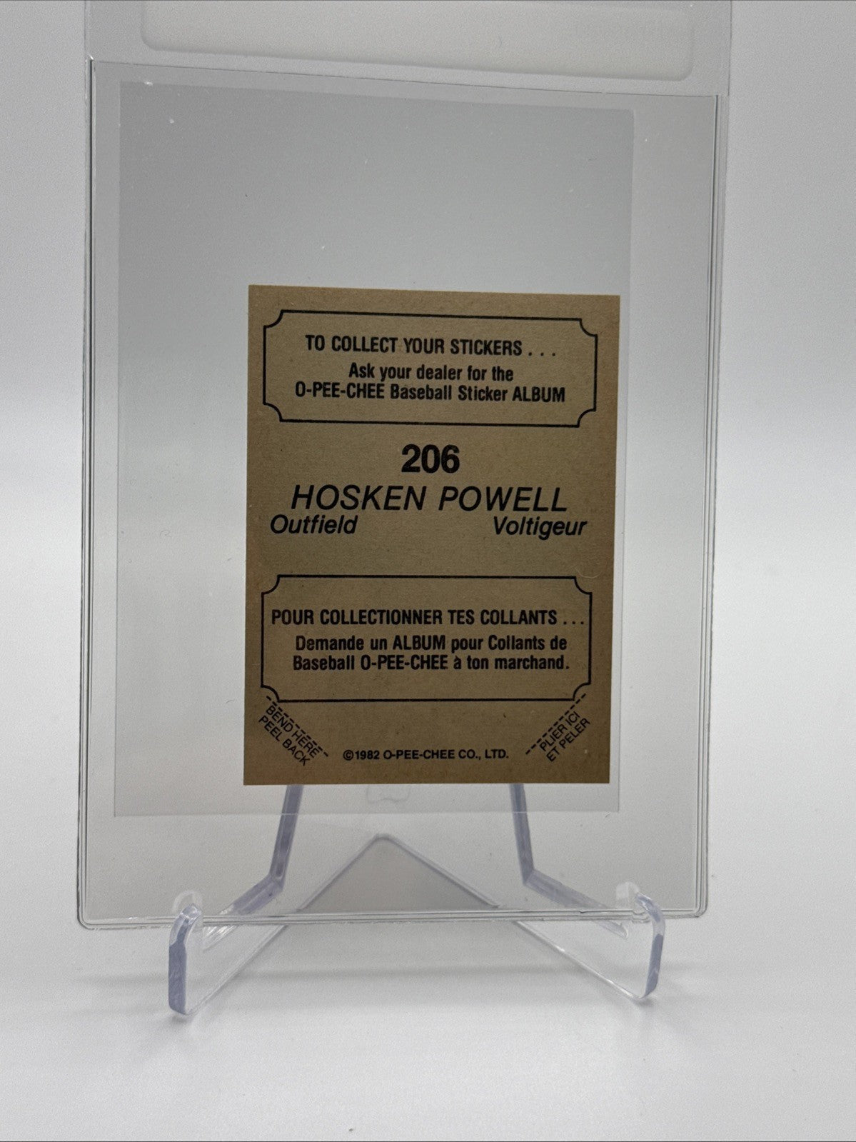 1982 O-Pee-Chee Stickers Hosken Powell Baseball Card #206 NM-MT FREE SHIPPING