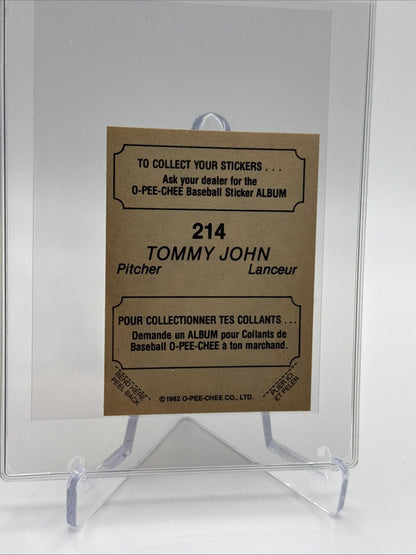 1982 O-Pee-Chee Stickers Tommy John Baseball Card #214 NM-MT FREE SHIPPING