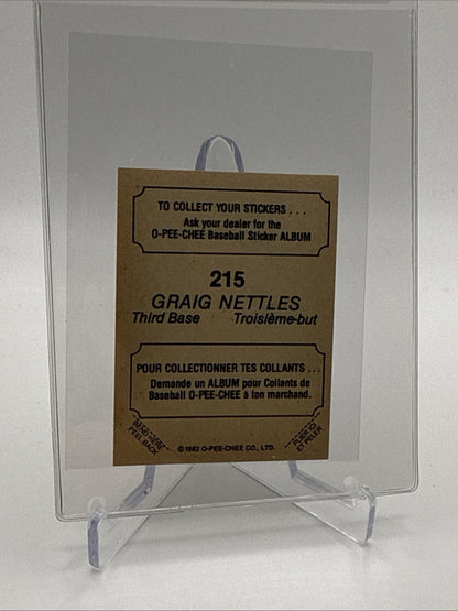 1982 O-Pee-Chee Stickers Graig Nettles Baseball Card #215 NM-MT FREE SHIPPING