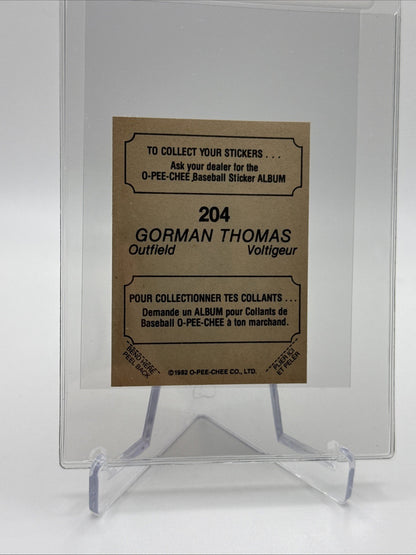 1982 O-Pee-Chee Stickers Gorman Thomas Baseball Card #204 NM-MT FREE SHIPPING