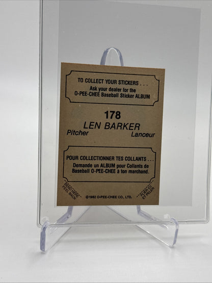 1982 O-Pee-Chee Stickers Len Barker Baseball Card #178 NM-MT FREE SHIPPING