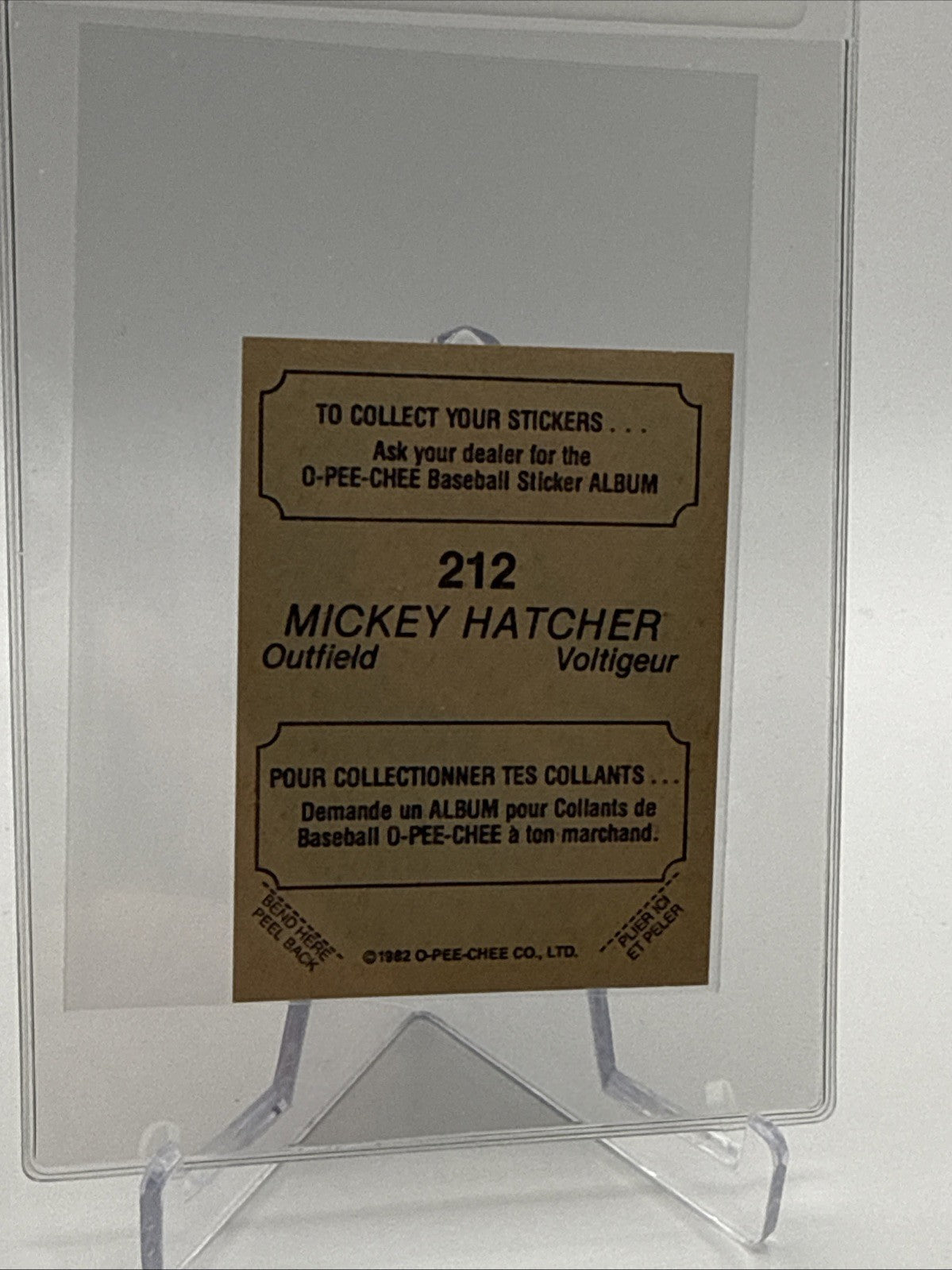 1982 O-Pee-Chee Stickers Mickey Hatcher Baseball Card #212 NM-MT FREE SHIPPING