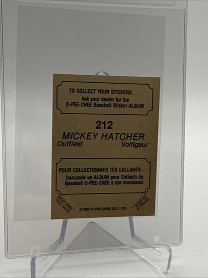 1982 O-Pee-Chee Stickers Mickey Hatcher Baseball Card #212 NM-MT FREE SHIPPING