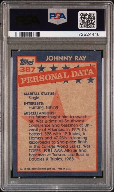 1984 Topps Johnny Ray Baseball Card #387 PSA 9 Mint