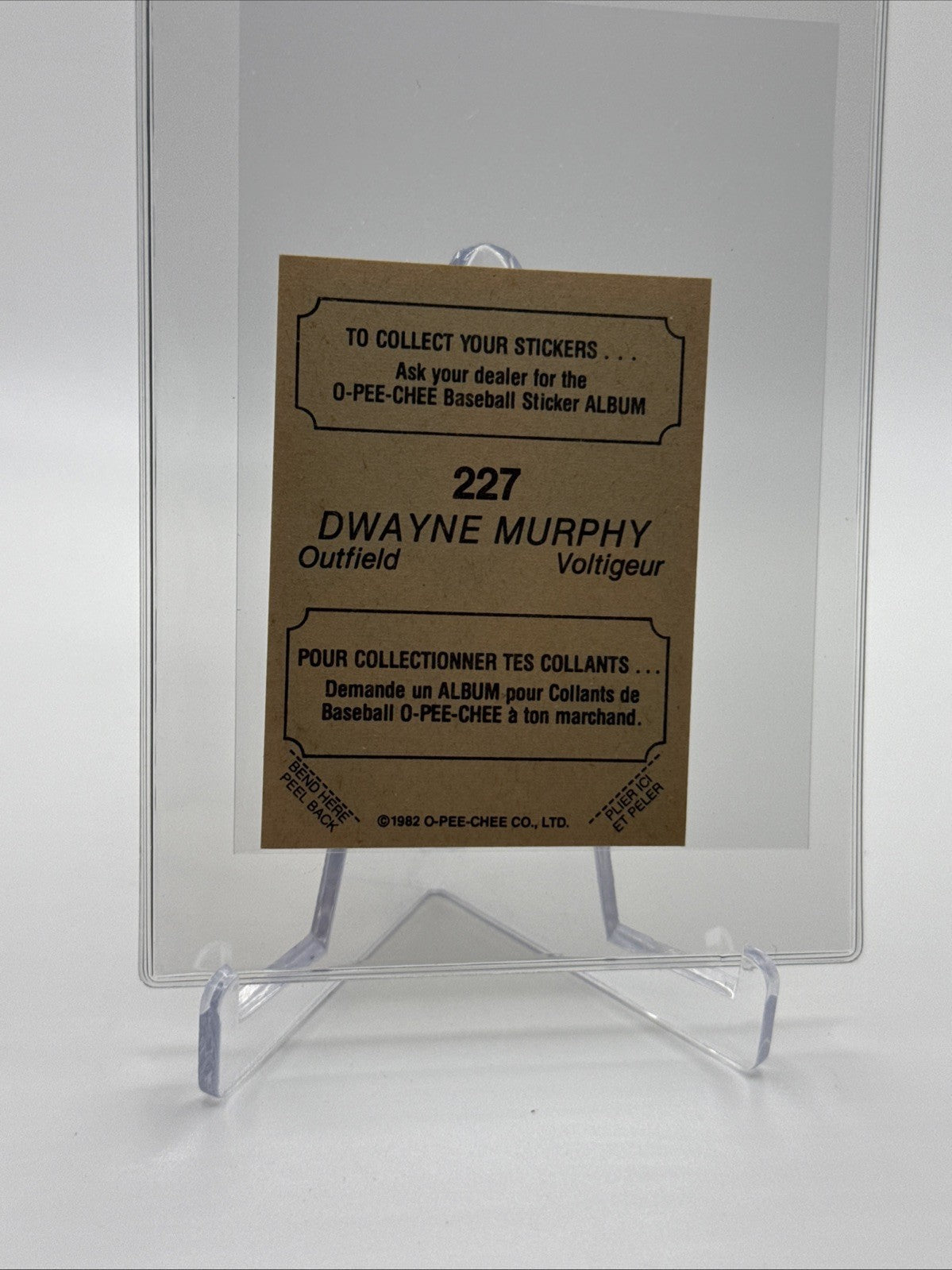 1982 O-Pee-Chee Stickers Dwayne Murphy Baseball Card #227 NM-MT FREE SHIPPING
