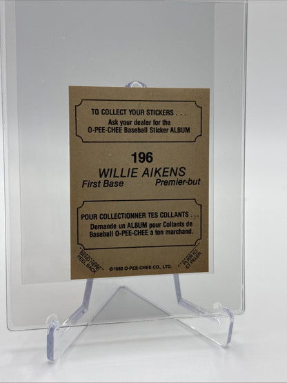 1982 O-Pee-Chee Stickers Willie Aikens Baseball Card #196 NM-MT FREE SHIPPING