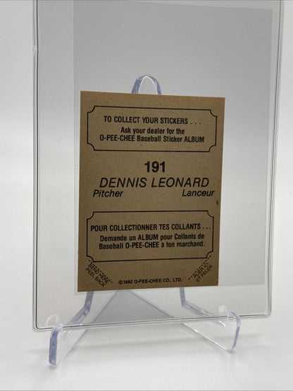 1982 O-Pee-Chee Stickers Dennis Leonard Baseball Card #191 NM-MT FREE SHIPPING