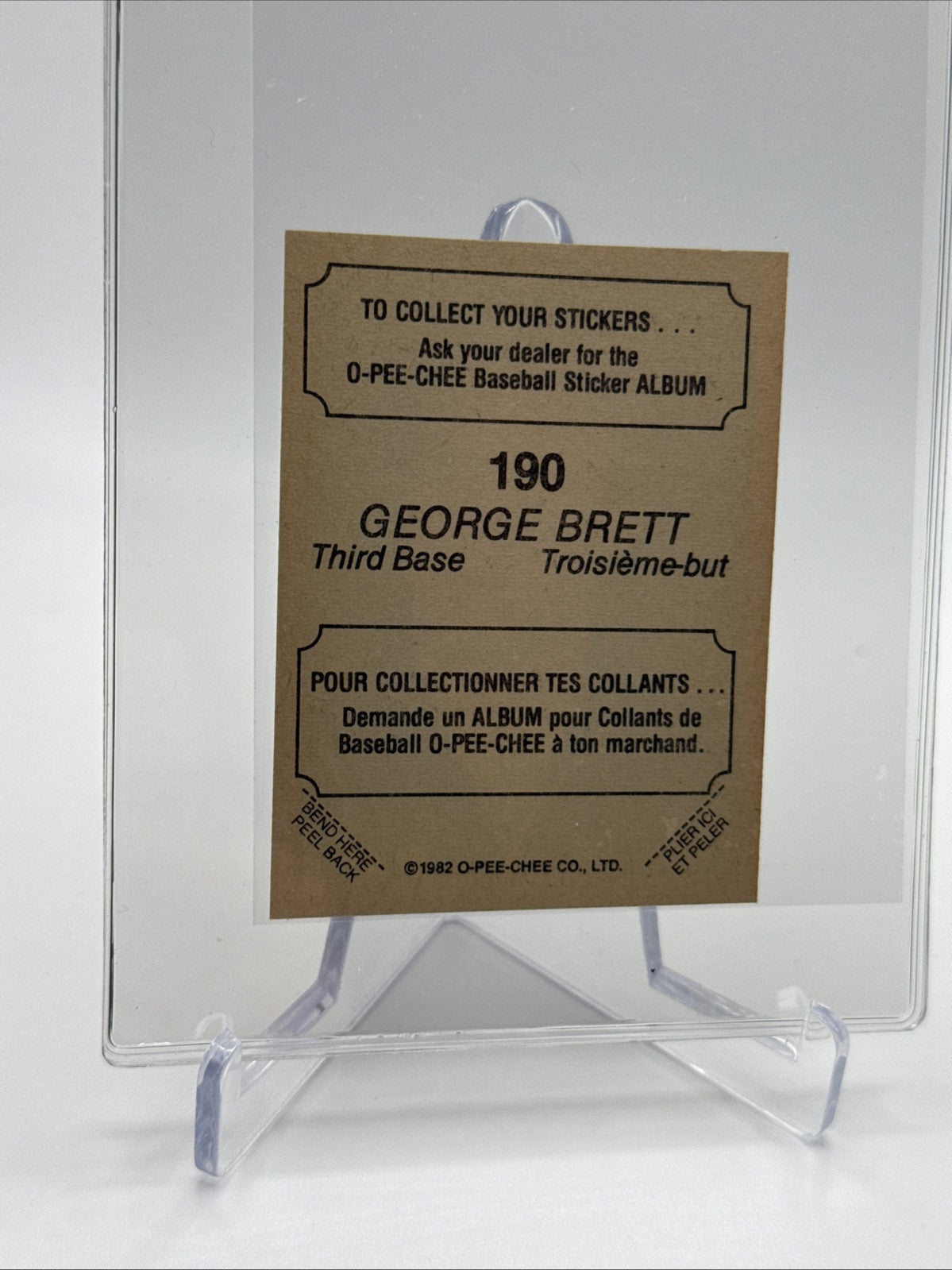 1982 O-Pee-Chee Stickers George Brett Baseball Card #190 NM-MT FREE SHIPPING