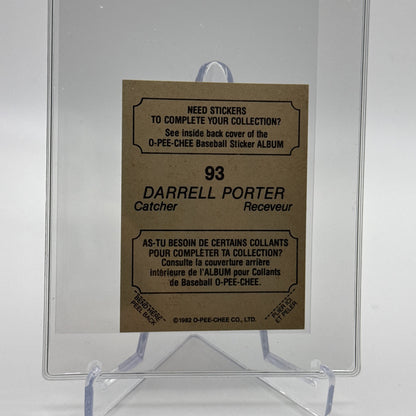 1982 O-Pee-Chee Stickers Darrell Porter Baseball Card #93 NM-MT FREE SHIPPING