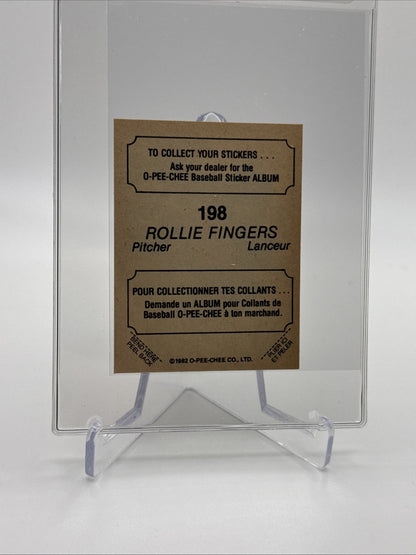 1982 O-Pee-Chee Stickers Rollie Fingers Baseball Card #198 NM-MT FREE SHIPPING