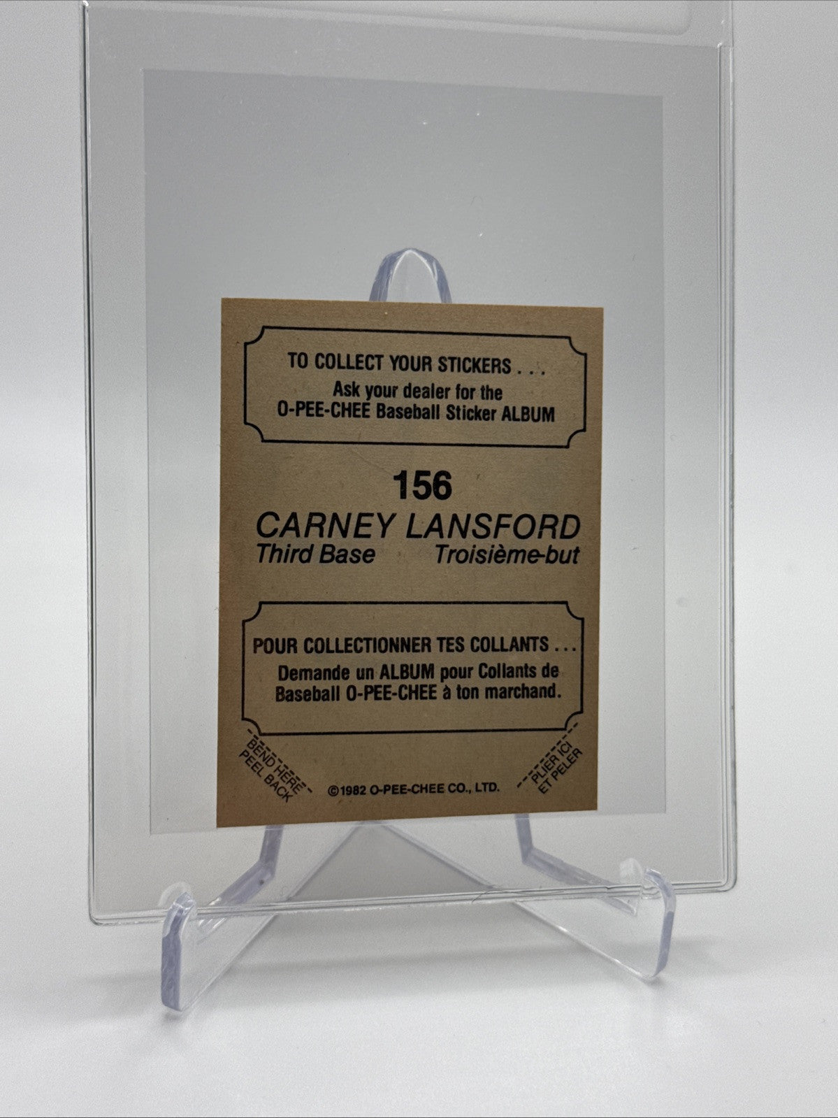 1982 O-Pee-Chee Stickers Carney Lansford Baseball Card #156 NM-MT FREE SHIPPING