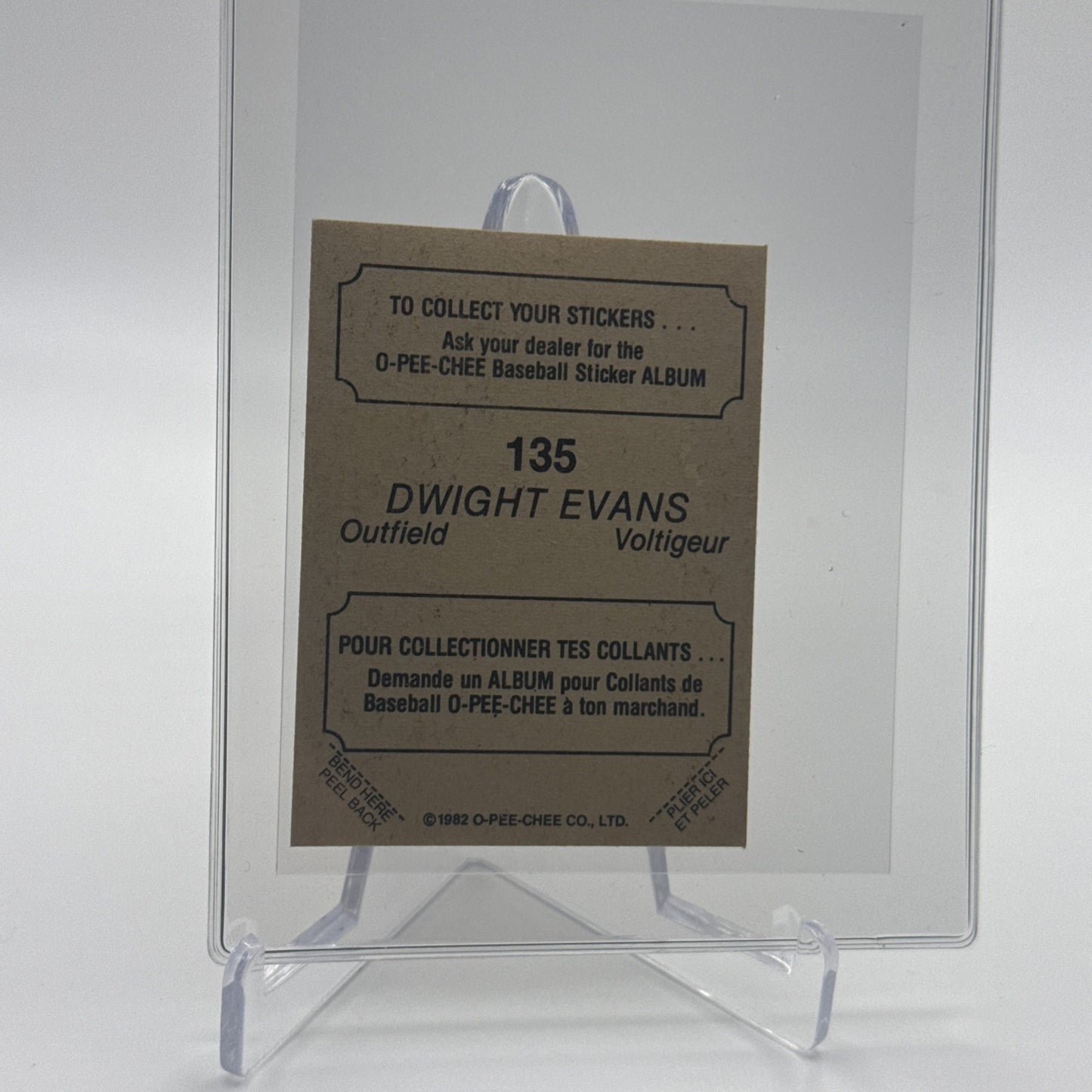 1982 O-Pee-Chee Stickers Dwight Evans FOIL Card #135 NM-MT FREE SHIPPING