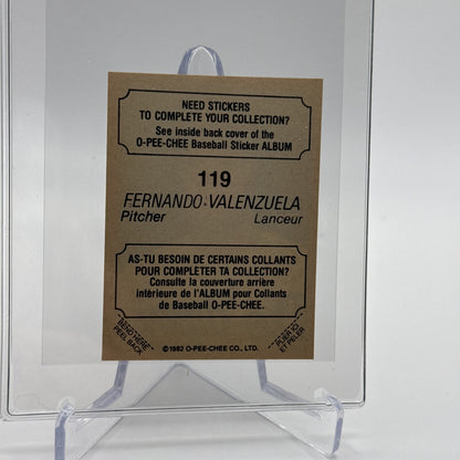 1982 O-Pee-Chee Stickers Fernando Valenzuela Card #119 NM-MT FREE SHIPPING