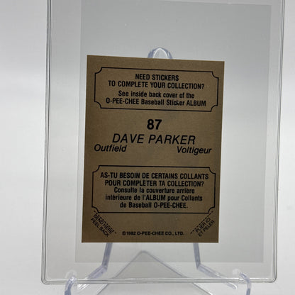 1982 O-Pee-Chee Stickers Dave Parker Baseball Card #87 NM-MT FREE SHIPPING