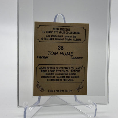 1982 O-Pee-Chee Stickers Tom Hume Baseball Card #38 NM-MT FREE SHIPPING