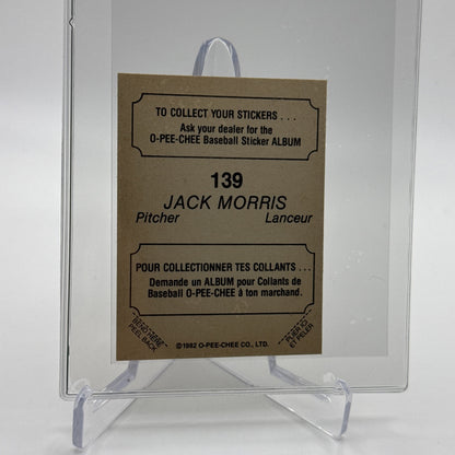 1982 O-Pee-Chee Stickers Jack Morris FOIL Card #139 NM-MT FREE SHIPPING