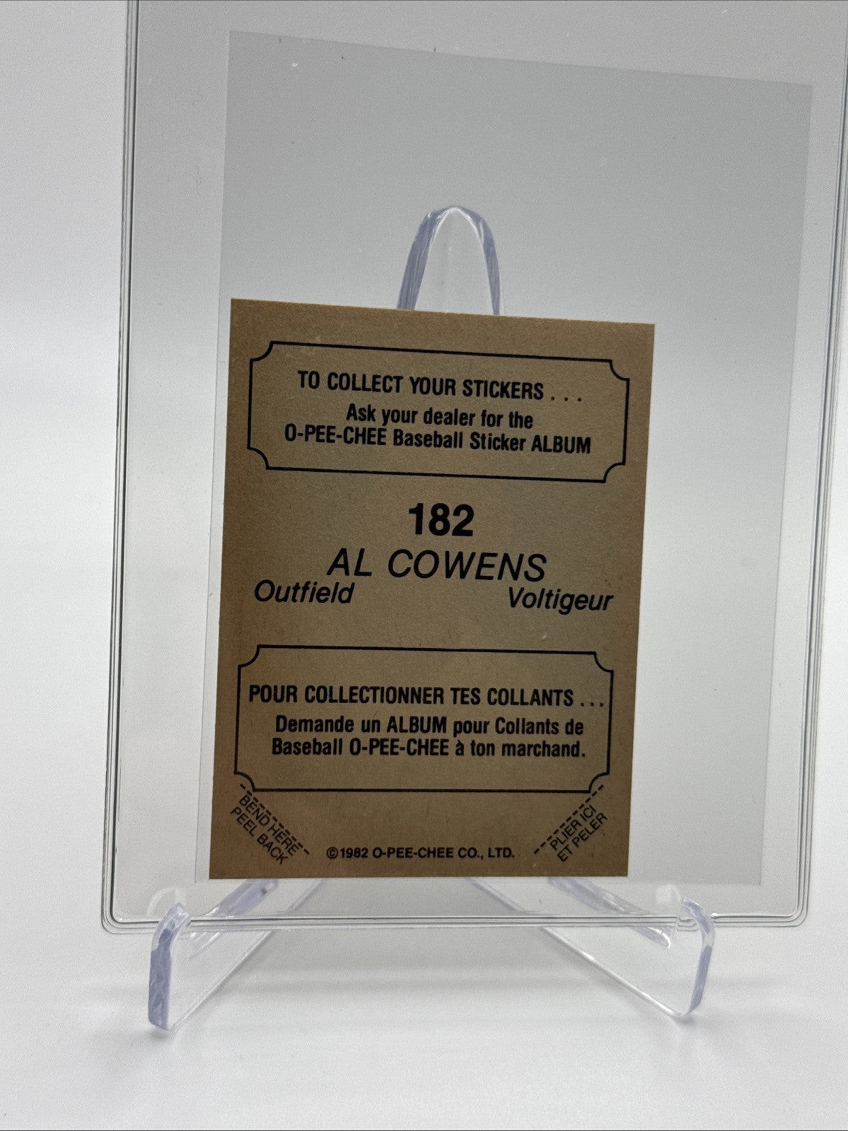 1982 O-Pee-Chee Stickers Al Cowens Baseball Card #182 NM-MT FREE SHIPPING