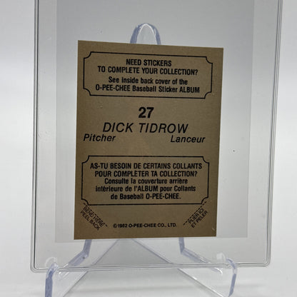 1982 O-Pee-Chee Stickers Dick Tidrow Baseball Card #27 NM-MT FREE SHIPPING