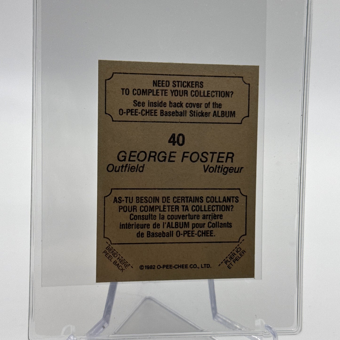 1982 O-Pee-Chee Stickers George Foster Baseball Card #40 NM-MT FREE SHIPPING