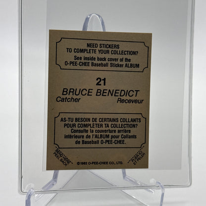 1982 O-Pee-Chee Stickers Bruce Benedict Baseball Card #21 NM-MT FREE SHIPPING