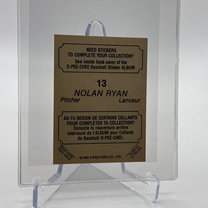 1982 O-Pee-Chee Stickers Nolan Ryan Card #13 NM-MT FREE SHIPPING