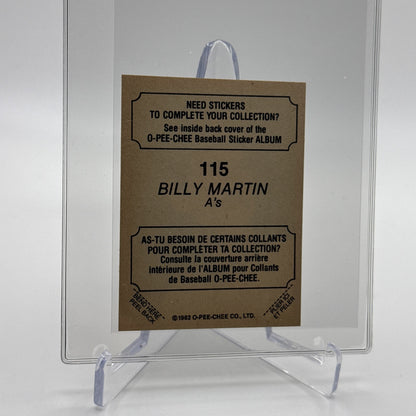 1982 O-Pee-Chee Stickers Billy Martin Baseball Card #115 NM-MT FREE SHIPPING