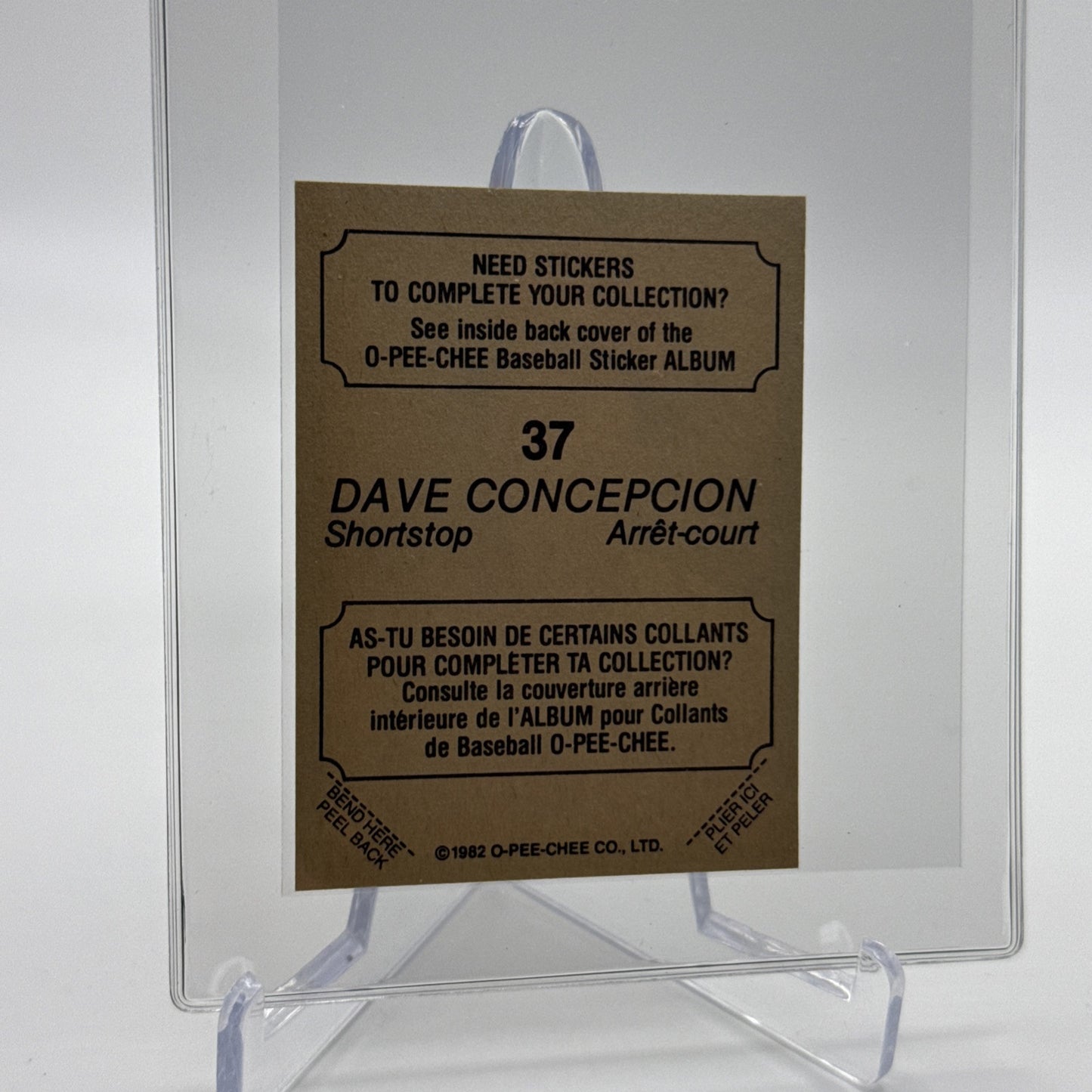 1982 O-Pee-Chee Stickers Dave Concepcion Baseball Card #37 NM-MT FREE SHIPPING