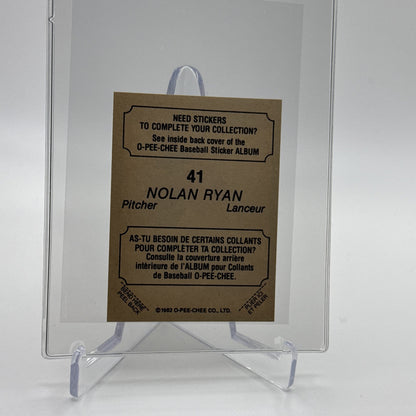 1982 O-Pee-Chee Stickers Nolan Ryan Baseball Card #41 NM-MT FREE SHIPPING