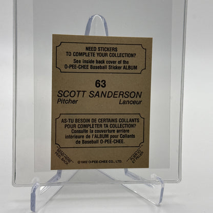 1982 O-Pee-Chee Stickers Scott Sanderson Baseball Card #63 NM-MT FREE SHIPPING
