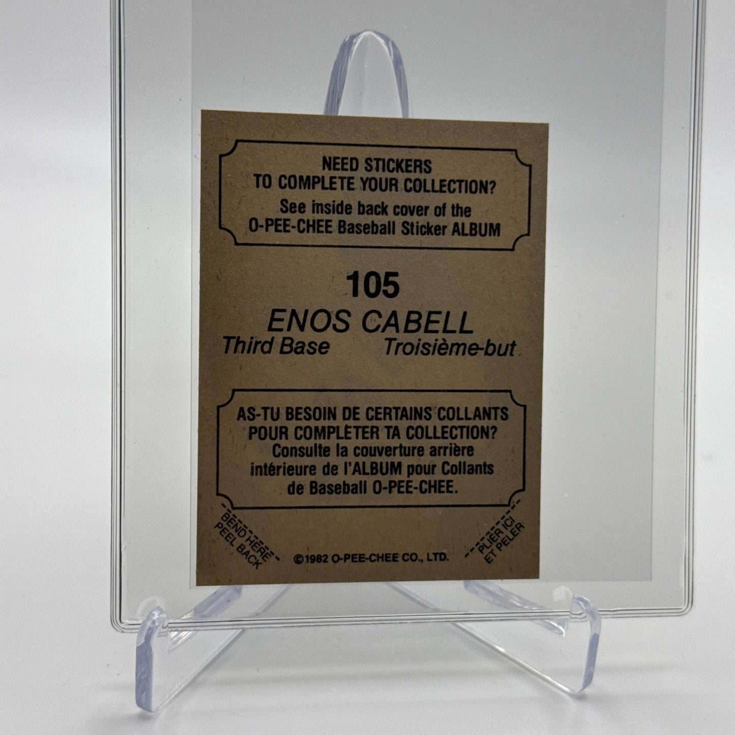 1982 O-Pee-Chee Stickers Enos Cabell Baseball Card #105 NM-MT FREE SHIPPING