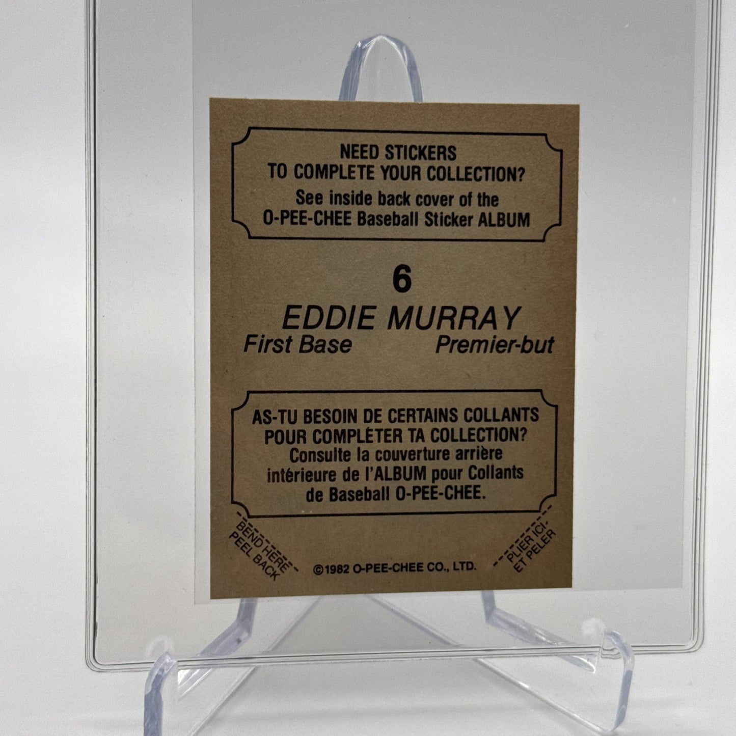 1982 O-Pee-Chee Stickers Eddie Murray Baseball Card #6 NM-MT FREE SHIPPING