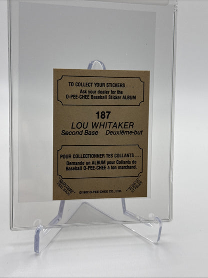 1982 O-Pee-Chee Stickers Lou Whitaker Baseball Card #187 NM-MT FREE SHIPPING