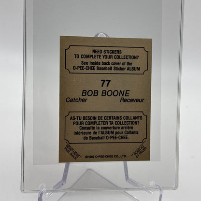 1982 O-Pee-Chee Stickers Bob Boone Baseball Card #77 NM-MT FREE SHIPPING