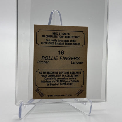 1982 O-Pee-Chee Stickers Rollie Fingers Card #16 NM-MT FREE SHIPPING