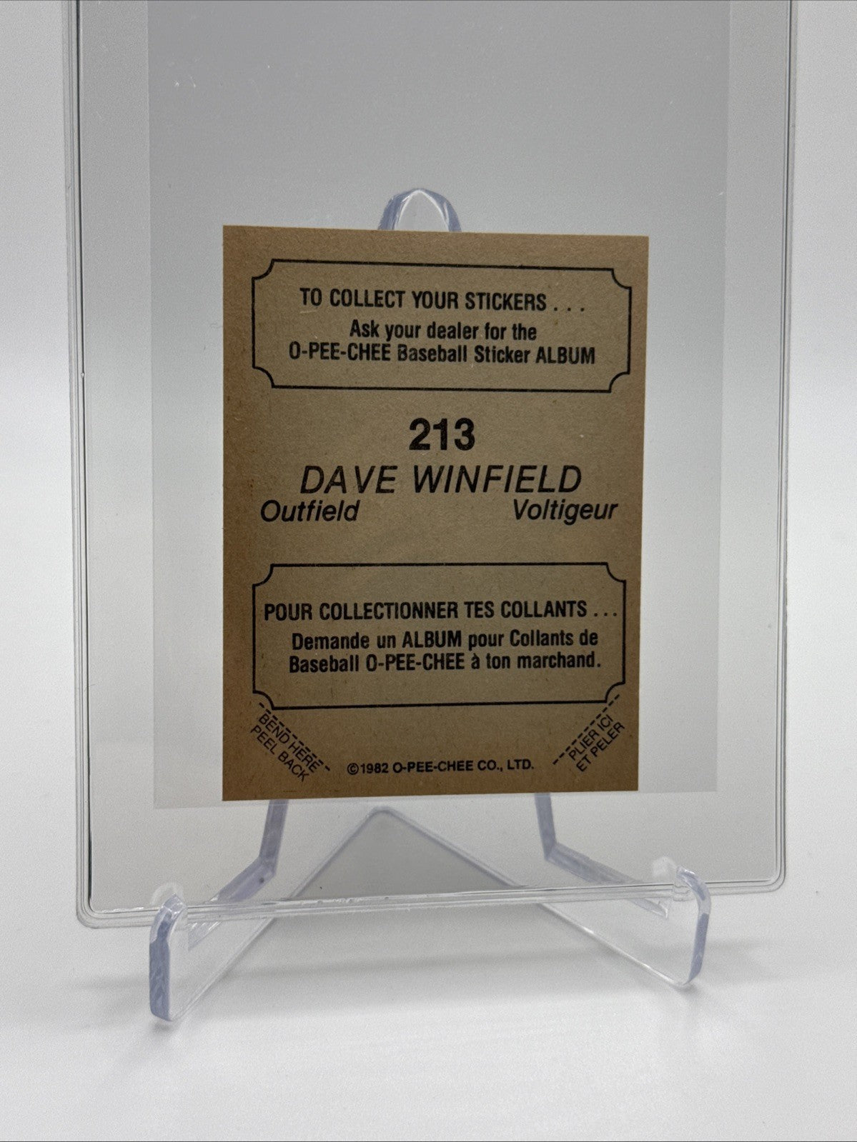 1982 O-Pee-Chee Stickers Dave Winfield Baseball Card #213 NM-MT FREE SHIPPING