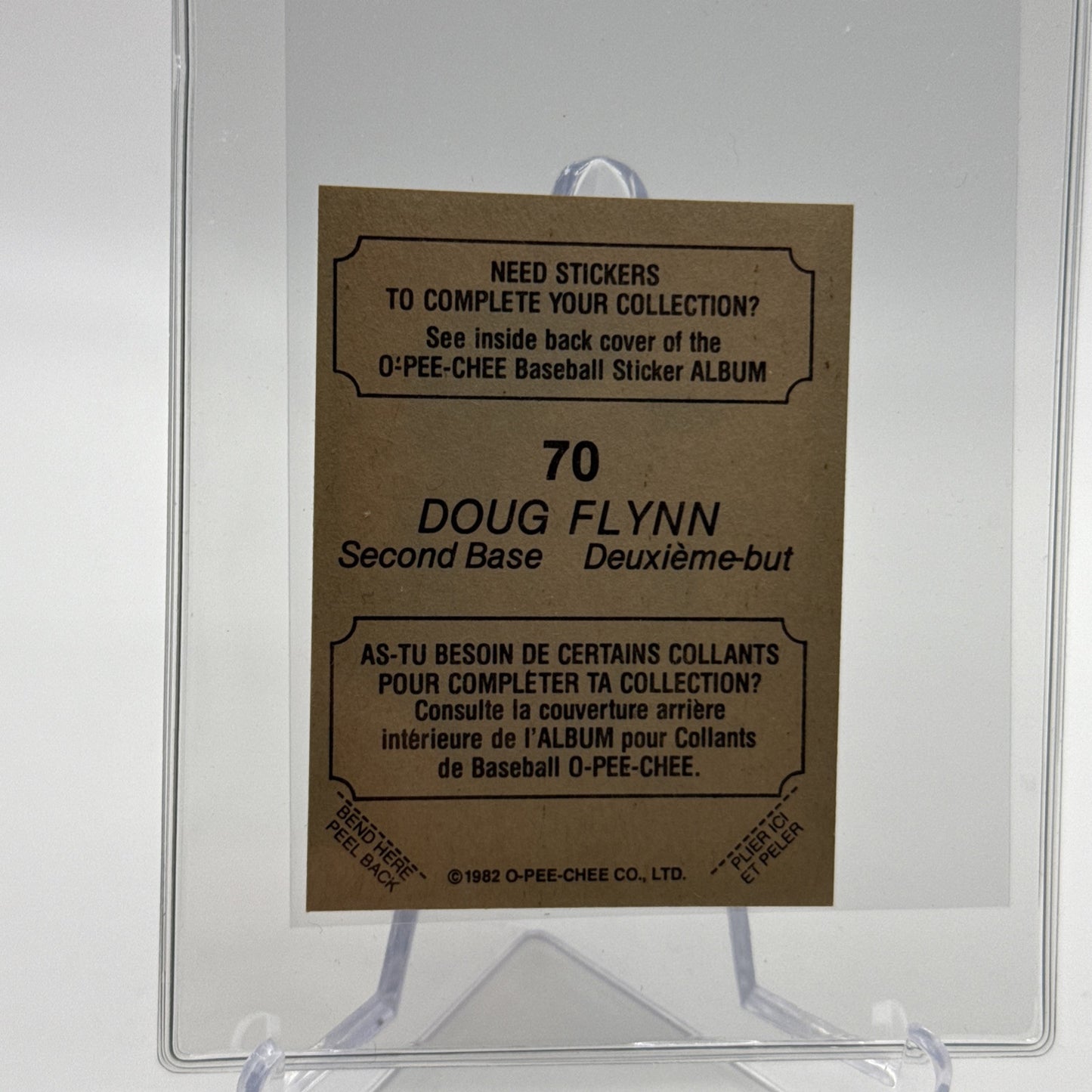 1982 O-Pee-Chee Stickers Doug Flynn Baseball Card #70 NM-MT FREE SHIPPING