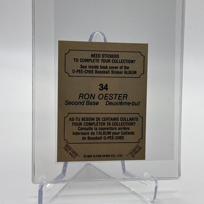 1982 O-Pee-Chee Stickers Ron Oester Baseball Card #34 NM-MT FREE SHIPPING