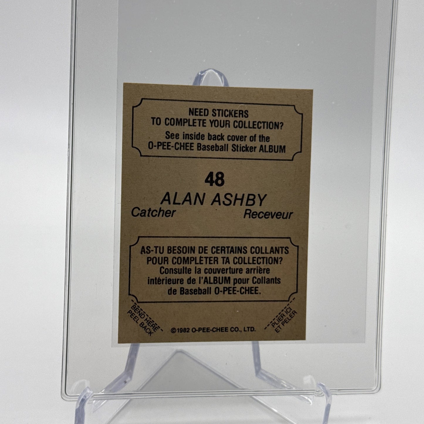 1982 O-Pee-Chee Stickers Alan Ashby Baseball Card #48 NM-MT FREE SHIPPING