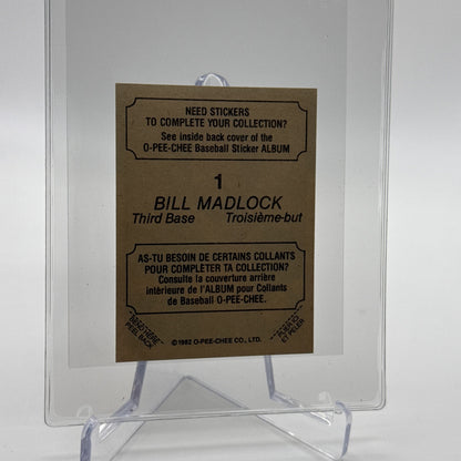 1982 O-Pee-Chee Stickers Bill Madlock Baseball Card #1 NM-MT FREE SHIPPING