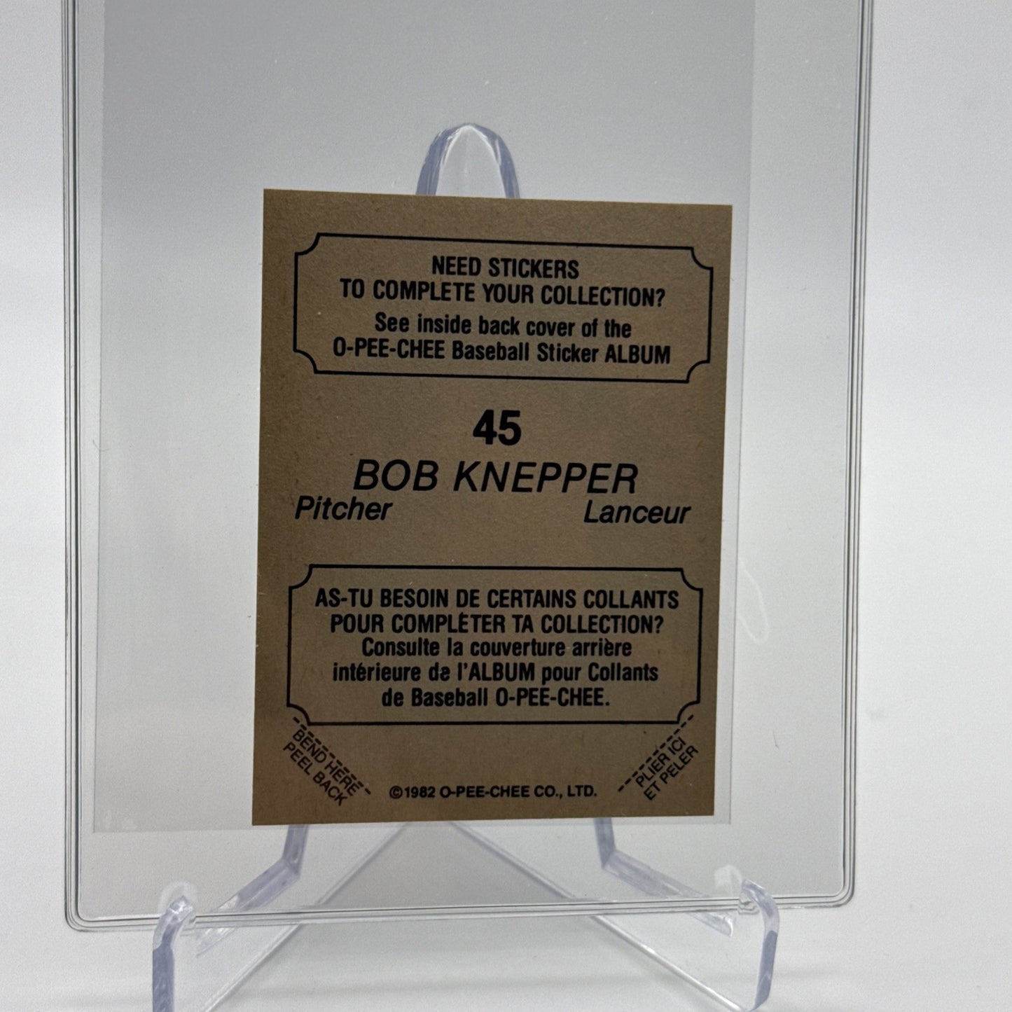 1982 O-Pee-Chee Stickers Bob Knepper Baseball Card #45 NM-MT FREE SHIPPING