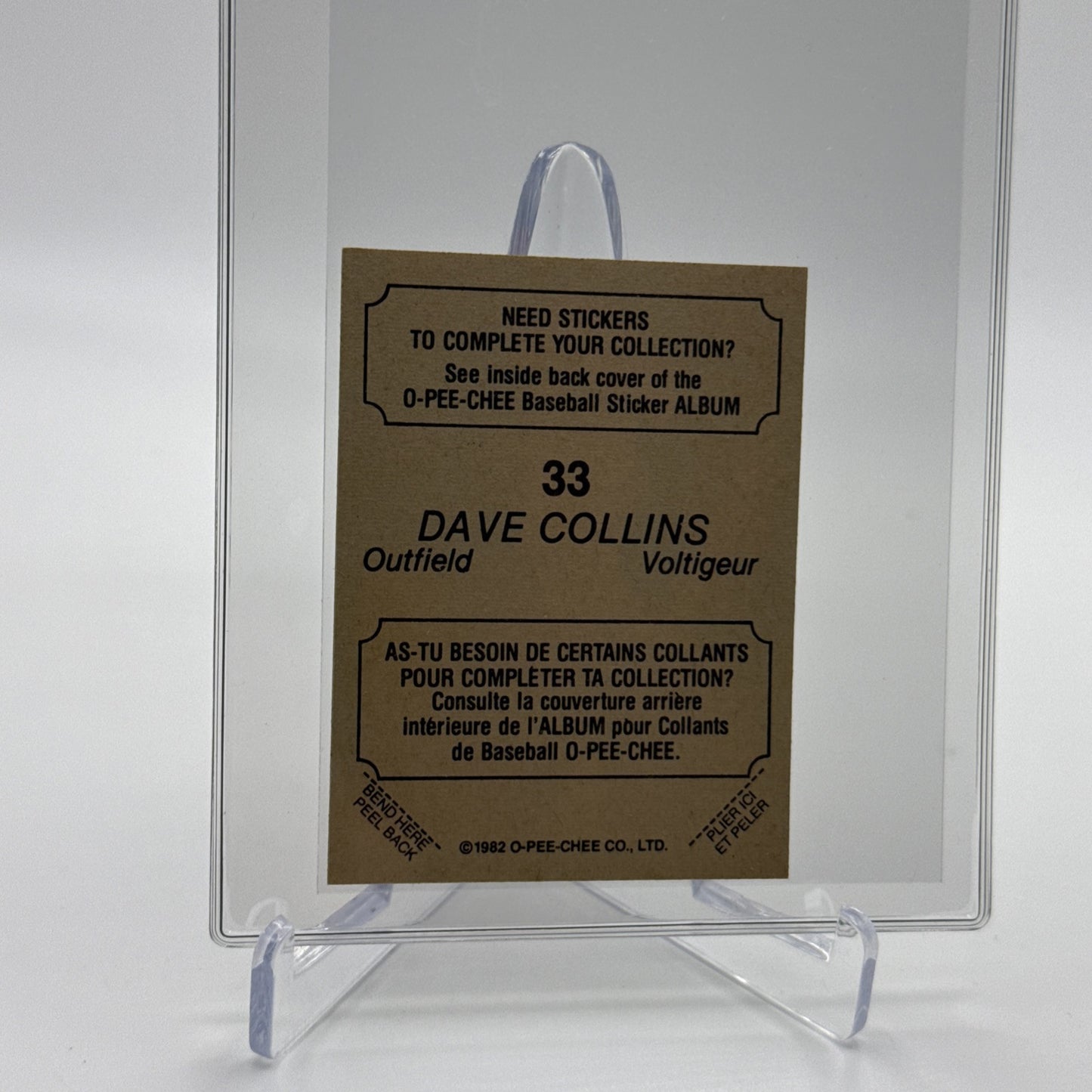 1982 O-Pee-Chee Stickers Dave Collins Baseball Card #33 NM-MT FREE SHIPPING