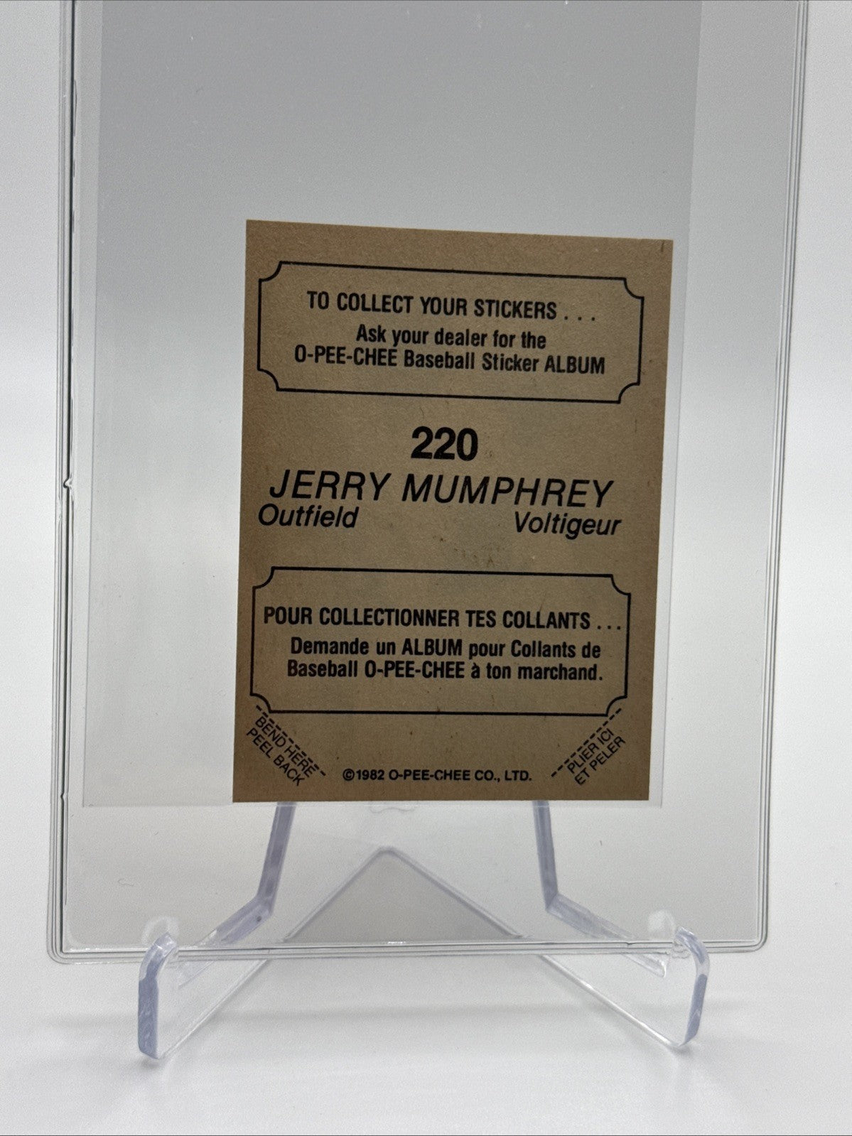 1982 O-Pee-Chee Stickers Jerry Mumphrey Baseball Card #220 NM-MT FREE SHIPPING