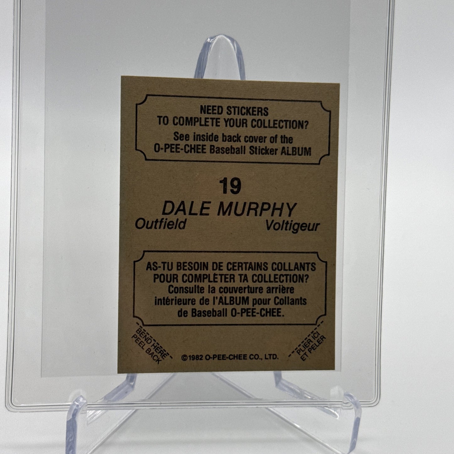 1982 O-Pee-Chee Stickers Dale Murphy Baseball Card #19 NM-MT FREE SHIPPING