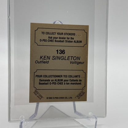 1982 O-Pee-Chee Stickers Ken Singleton FOIL Card #136 NM-MT FREE SHIPPING