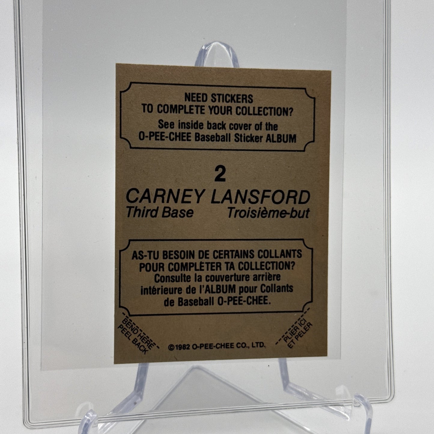 1982 O-Pee-Chee Stickers Carney Lansford Baseball Card #2 NM-MT FREE SHIPPING