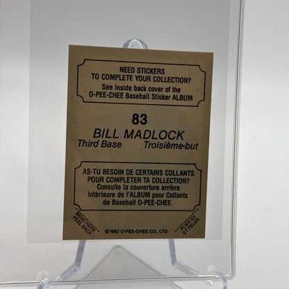 1982 O-Pee-Chee Stickers Bill Madlock Baseball Card #83 NM-MT FREE SHIPPING