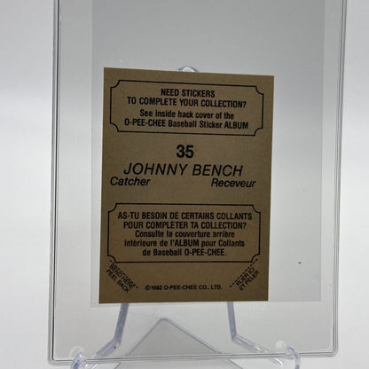 1982 O-Pee-Chee Stickers Johnny Bench Baseball Card #35 NM-MT FREE SHIPPING